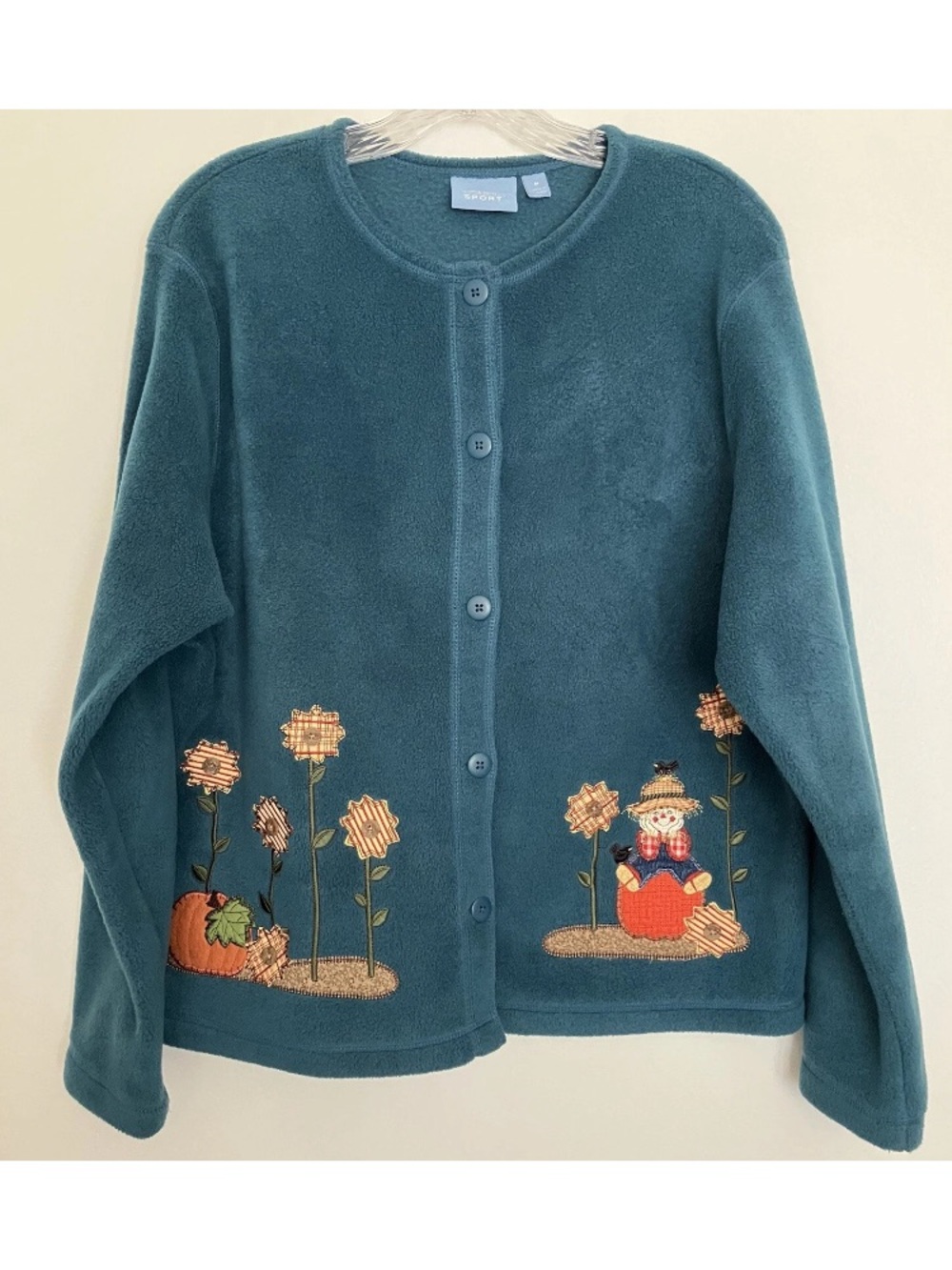 croft & barrow Teal Button-Front Cardigan with Autumn Embroidery